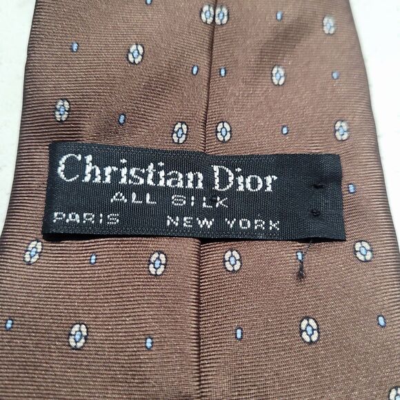 Christian Dior Designer Italian Silk Necktie Brown White Orchid Classic Tie NWOT - Picture 3 of 6